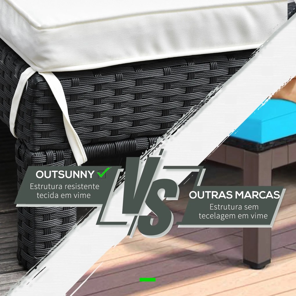 Conjunto de Espreguiçadeiras Exterior de Vime 2 Lugares com Almofadas