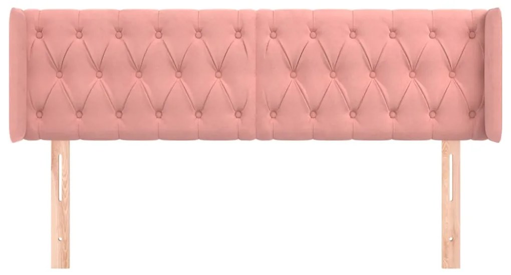 Cabeceira de cama c/ abas veludo 163x16x78/88 cm rosa