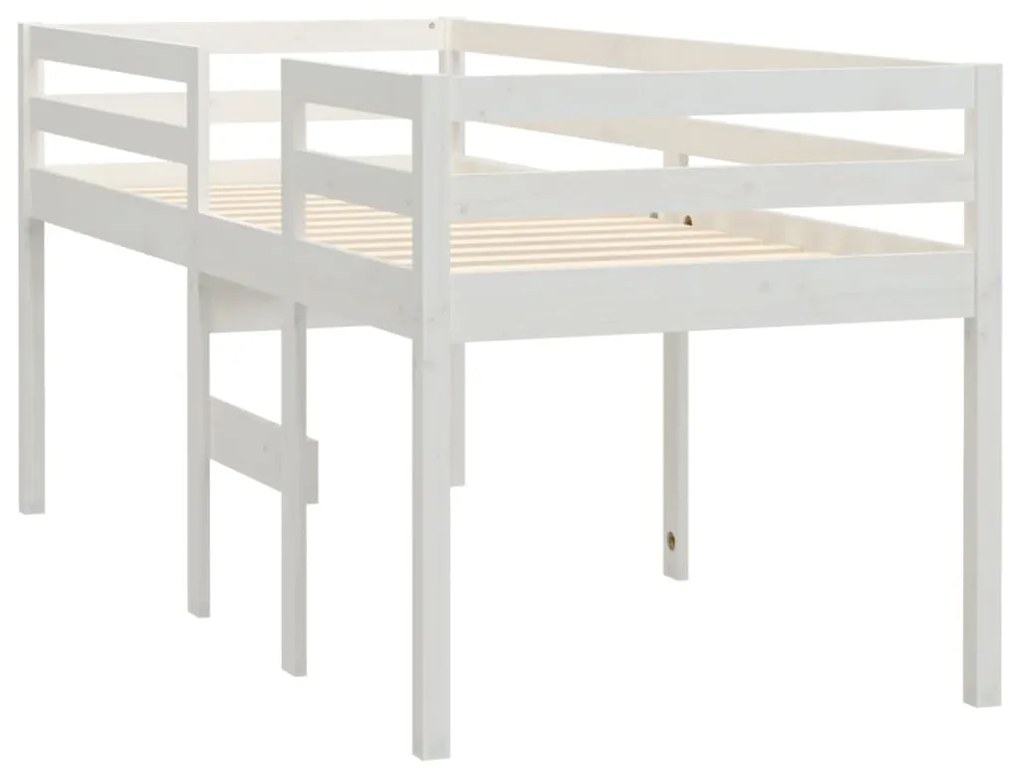 Cama alta 90x200 cm madeira de pinho maciça branco