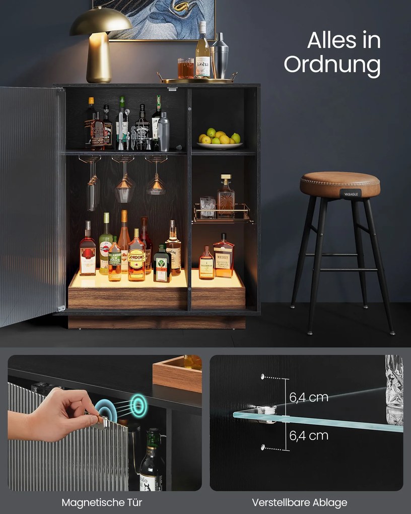 Garrafeira para vinhos com iluminação e porta de vidro canelado 42 x 88 x 105 cm Preto