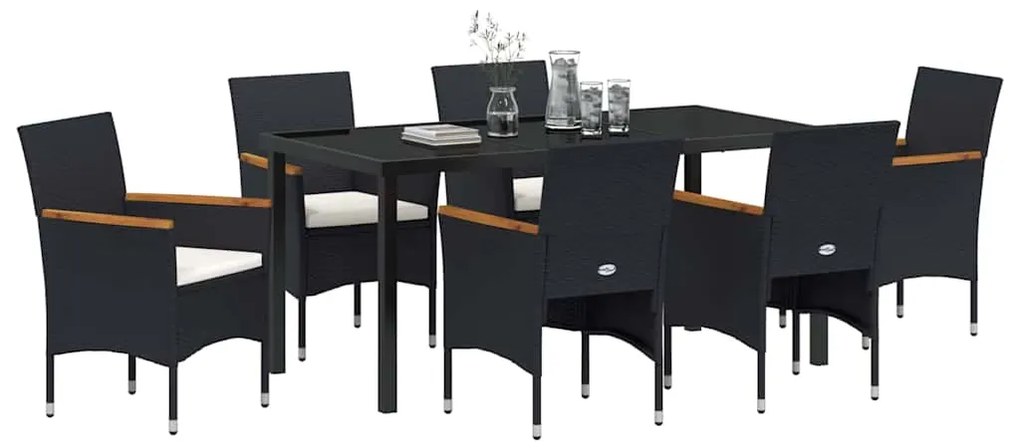 Conjunto de Jantar para Jardim de 7 Peças, Polirattan Preto