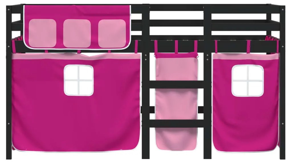Cama alta p/ criança c/ cortinas 80x200 cm pinho maciço rosa