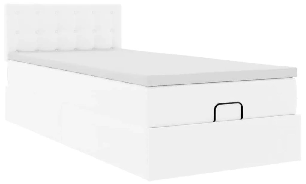 Estrutura de cama otomana com colchão 90x200 cm branco puro