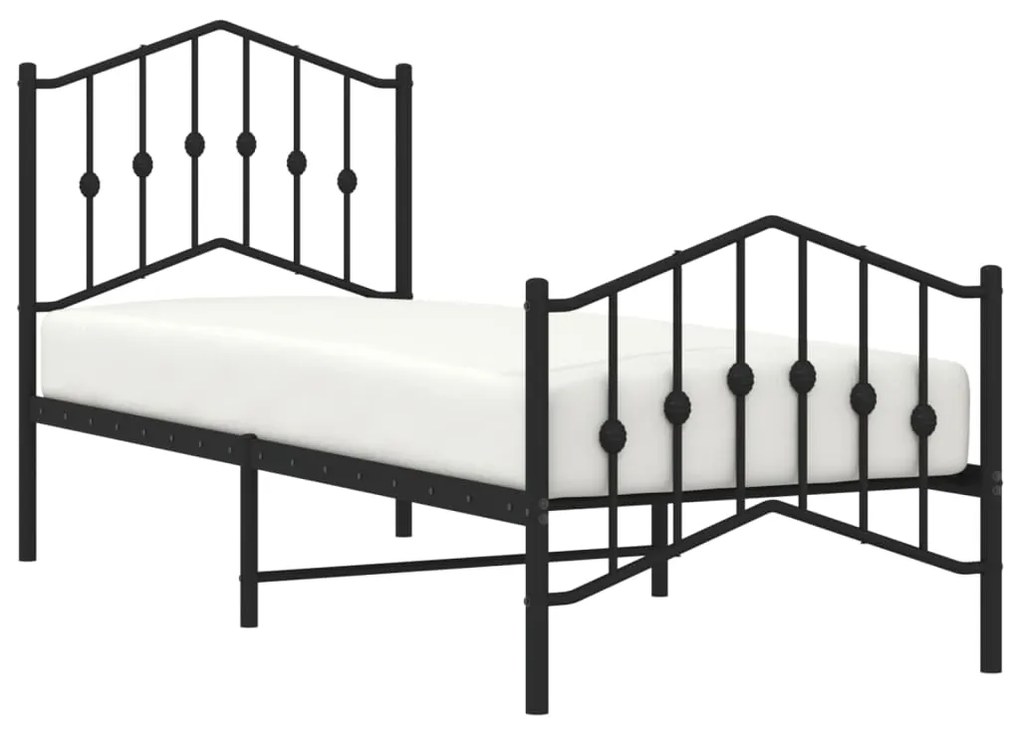 Estrutura de cama com cabeceira e pés 75x190 cm metal preto