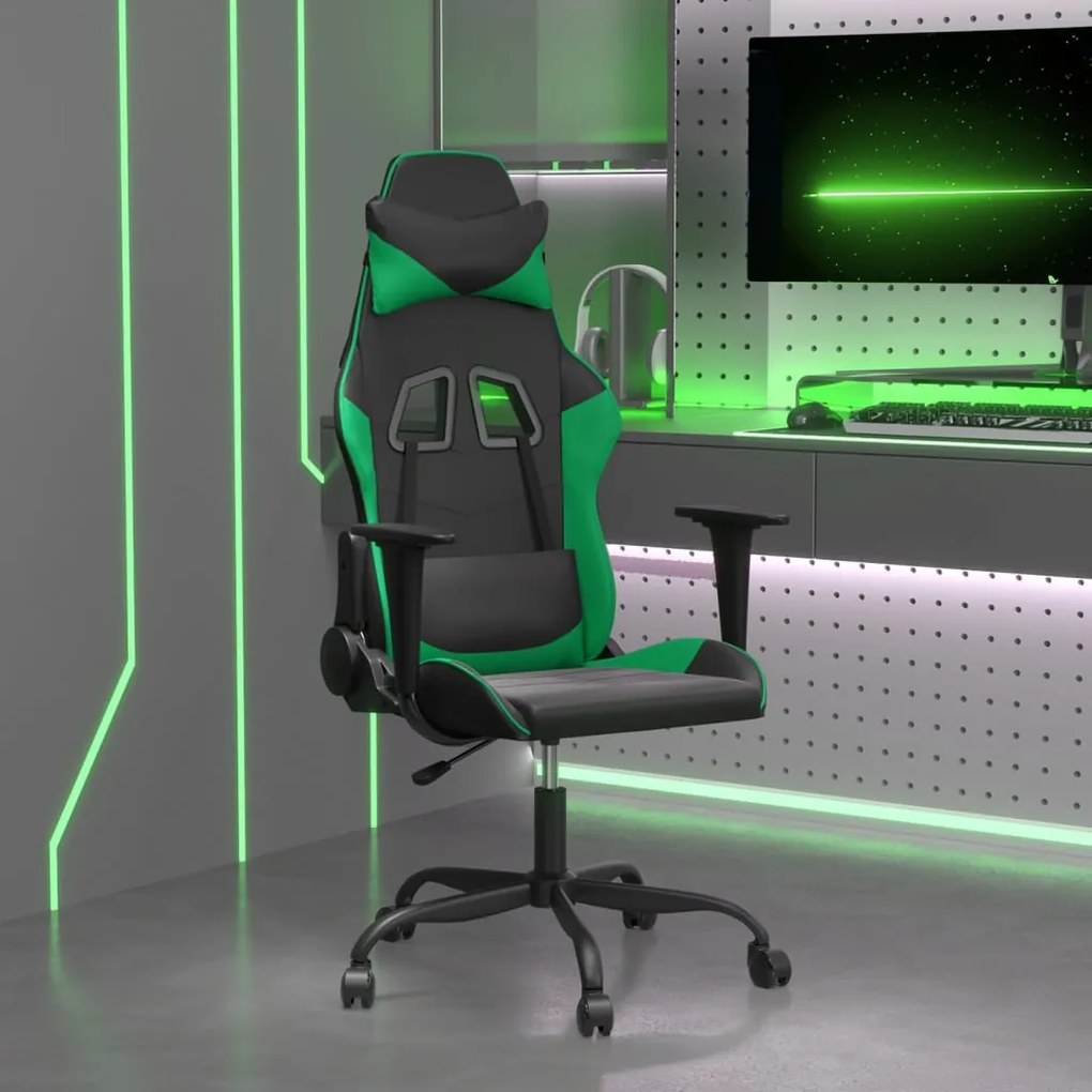 vidaXL Cadeira gaming couro artificial preto e verde
