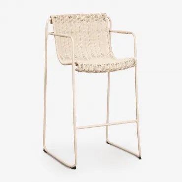 Banqueta Alta Empilhável Com Braços Em Rattan Sintético E Aço Revia Tapioca Bege & ↑75 Cm - Sklum