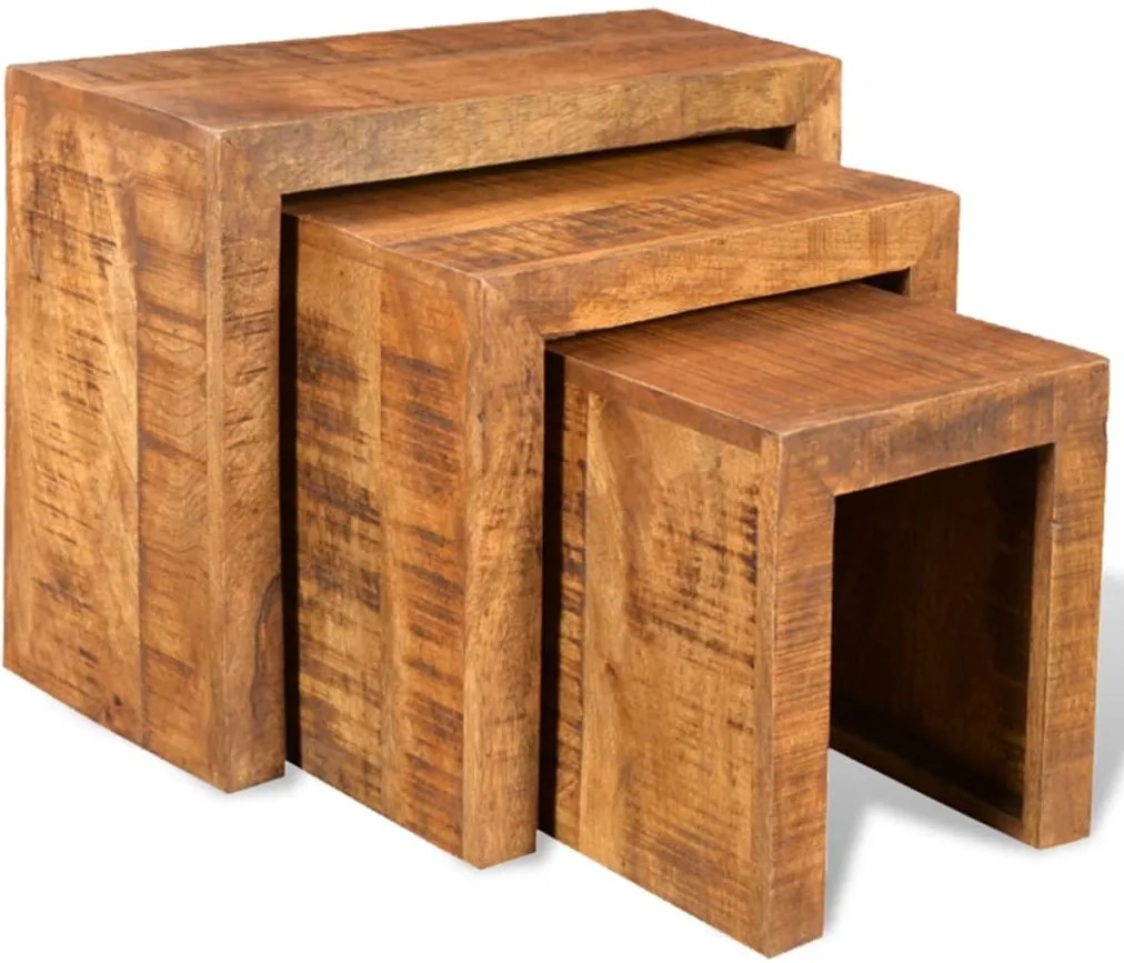 Conjunto mesas de encastrar 3 pcs madeira de mangueira maciça