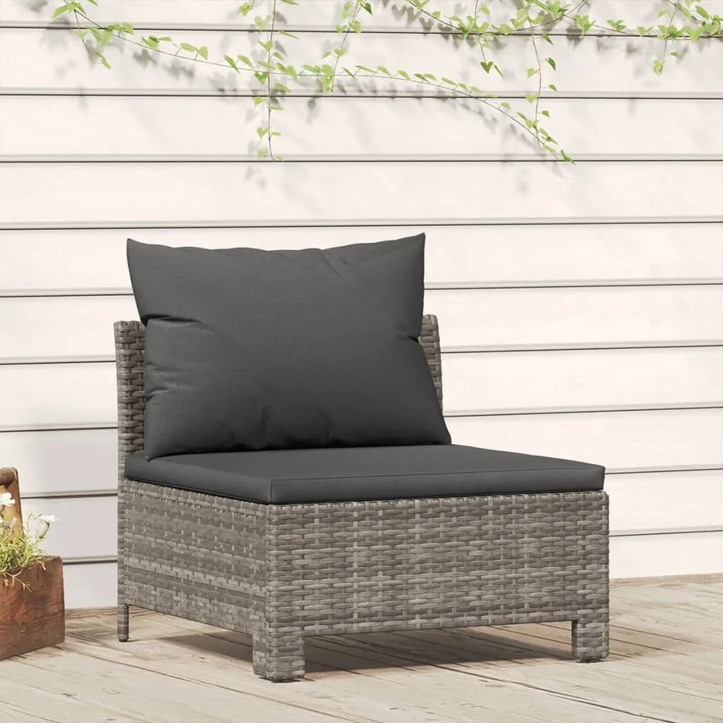 362694 vidaXL Sofá de centro para jardim com almofadão vime PE cinzento
