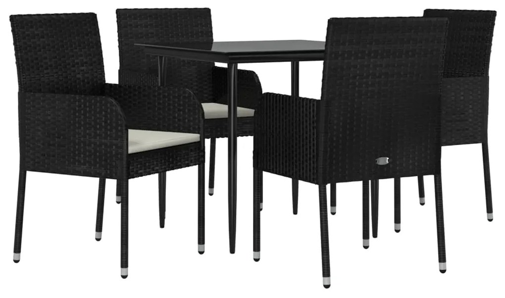 5 pcs conjunto de jantar p/ jardim c/ almofadões vime PE preto