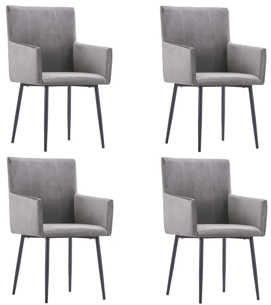 vidaXL Cadeiras de jantar com apoio de braços 4 pcs veludo cinzento