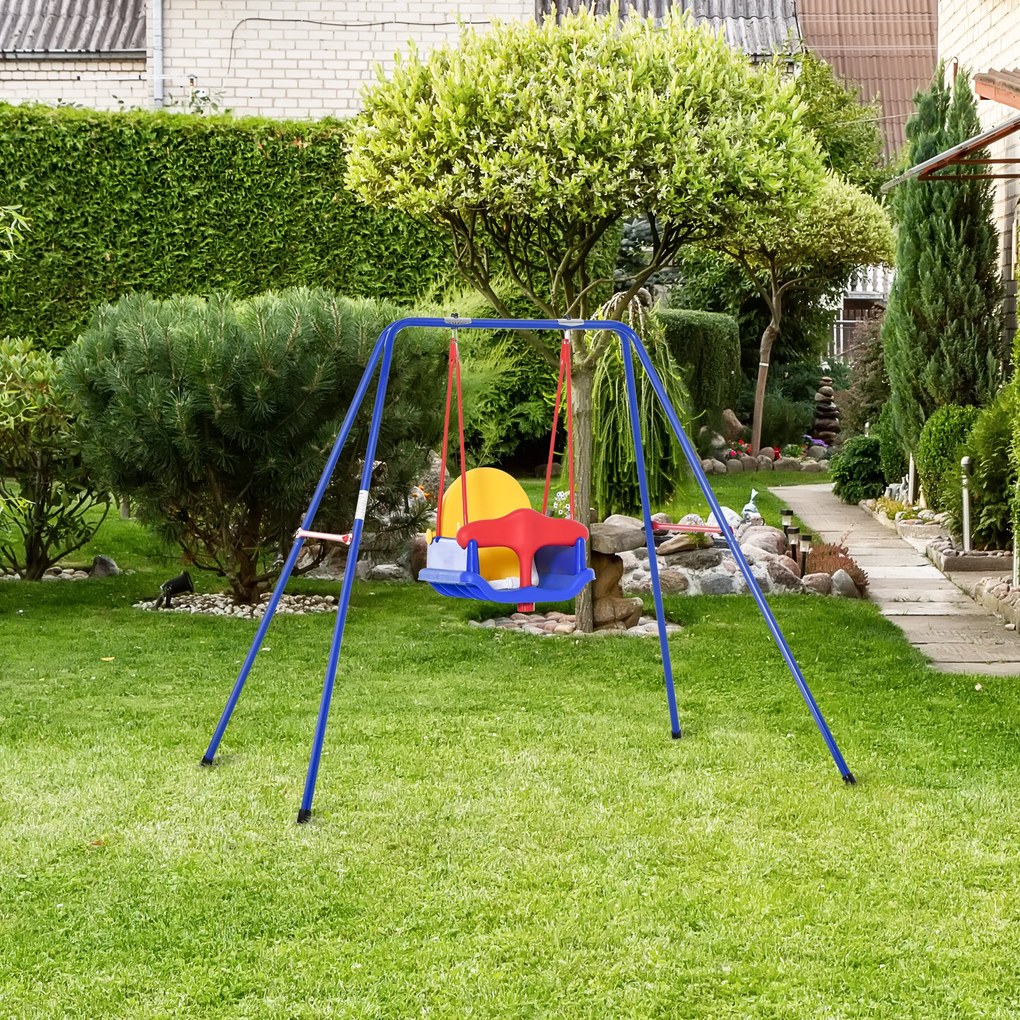 Outsunny balanço para crianças acima de 6 meses com suporte de metal e cinto de segurança com fivela para exterior máx. 30kg 140x110x120cm Multicolor