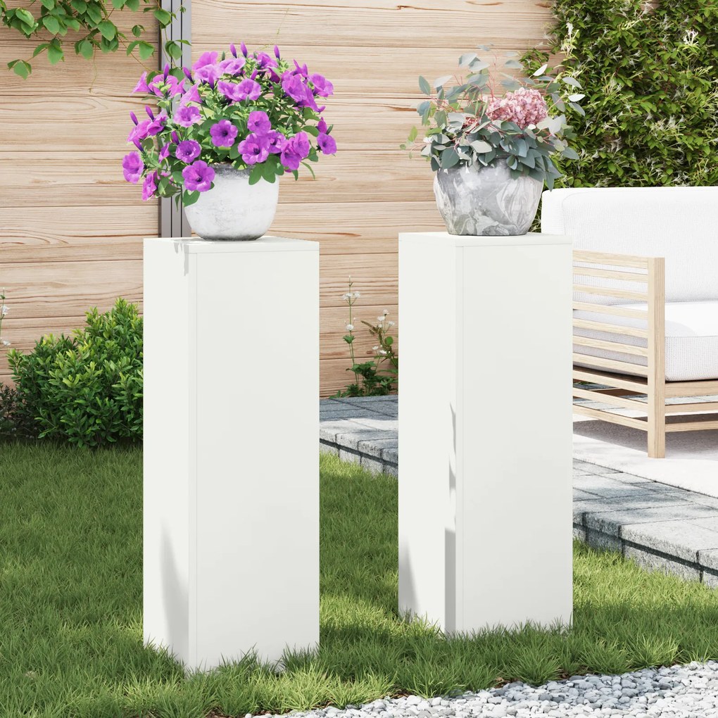 vidaXL Suportes para Plantas Externas Pilar 2 pcs Branco 24x24x75 cm Aço