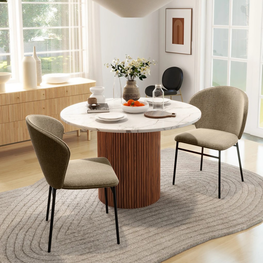 Conjunto de 2 cadeiras de sala de jantar (MESA NÃO INCLUIDA) com assento estofado em tecido com efeito de linho, pés de aço estáveis, design moderno,