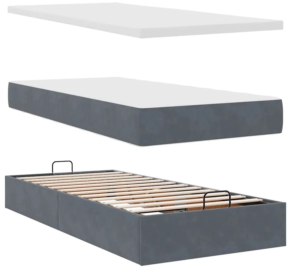 Estrutura cama otomana colchões 180x200 cm cinzento escuro