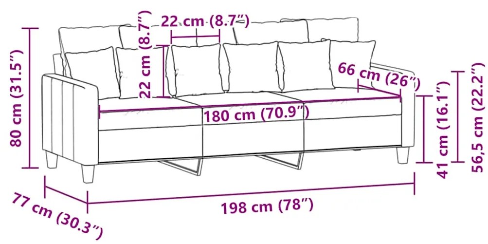 Sofá de 3 lugares tecido 180 cm castanho