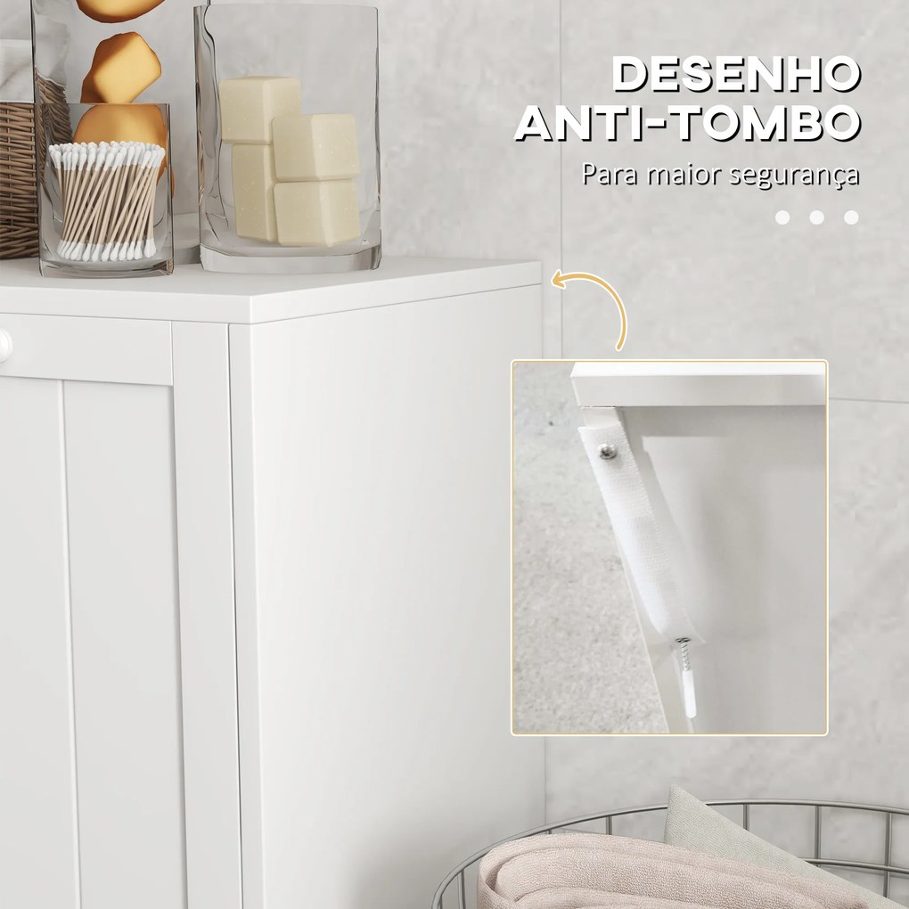 Armário de Casa de Banho com Cestos de Roupa Suja Móvel Roupa Suja com 2 Compartimentos 66x33x68 cm Branco
