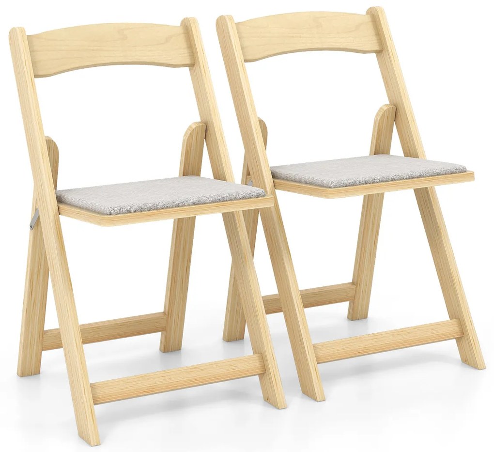 Conjunto de 2 cadeiras de jantar dobráveis com pernas de madeira Assento portátil almofadado de borracha Casa escritório Casamentos Festas Natural