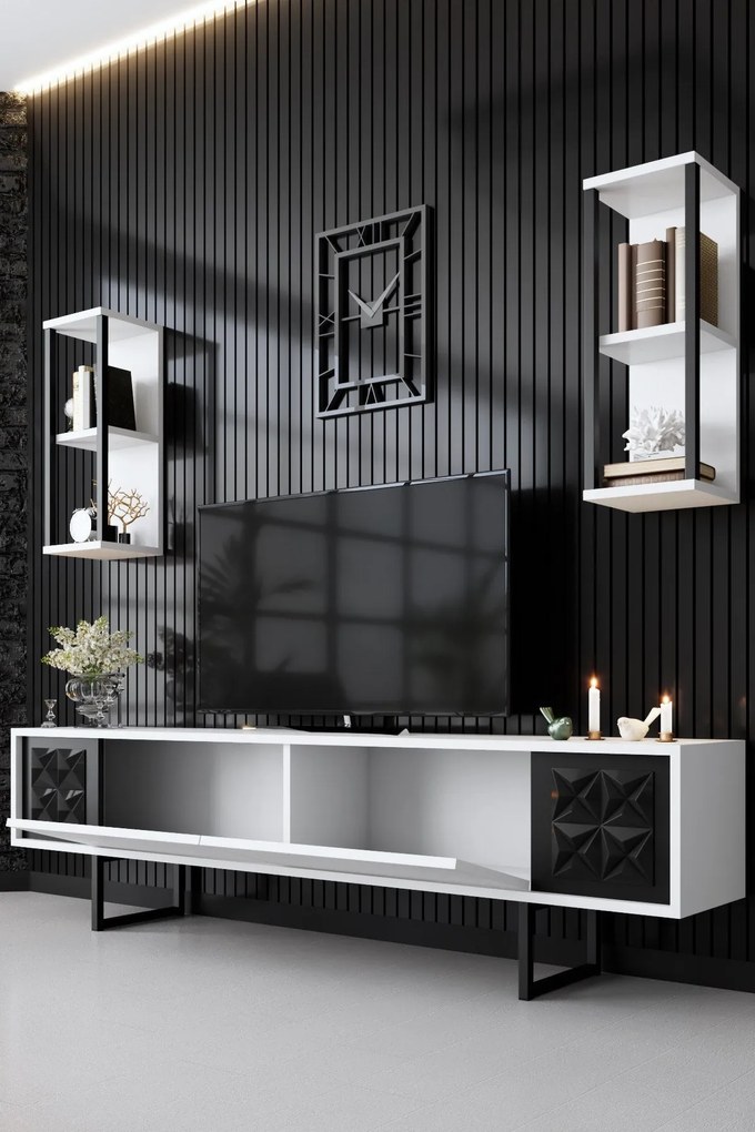 Conjunto de Mobiliário de Sala – Black Line Set – Branco e Preto
