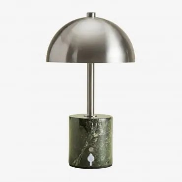 Lâmpada De Mesa Led Sem Fios Em Ferro E Pedra Natural Nicolas ↑35 Cm & Mármore Verde Forest - Sklum