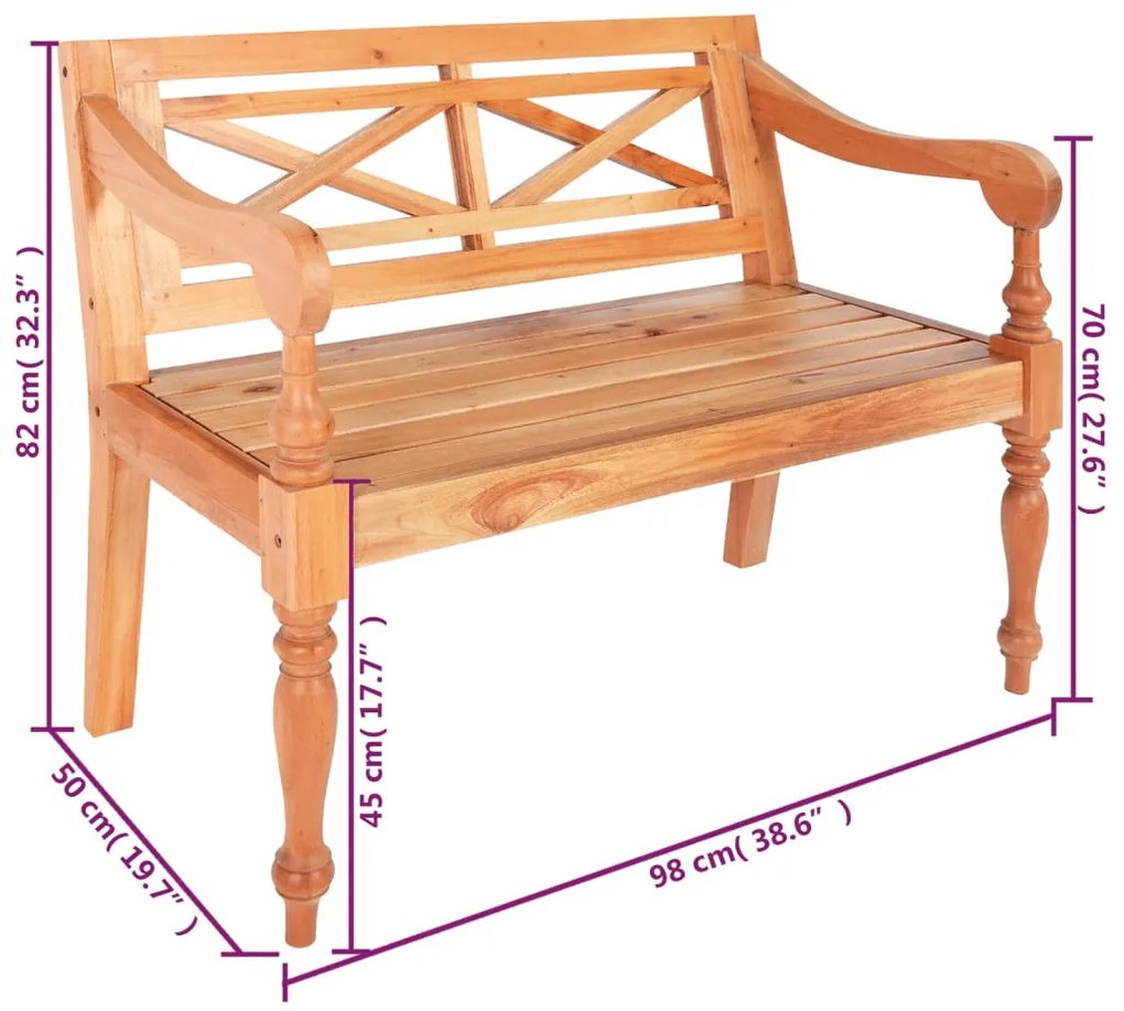 Banco Batávia 98 cm madeira maciça de mogno castanho claro