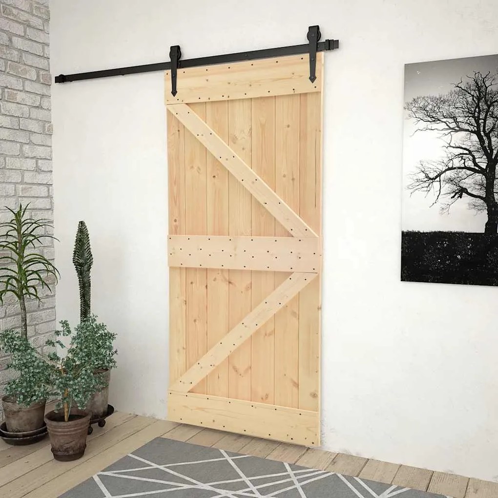 Porta de correr com ferragens 80x210 cm madeira de pinho maciça