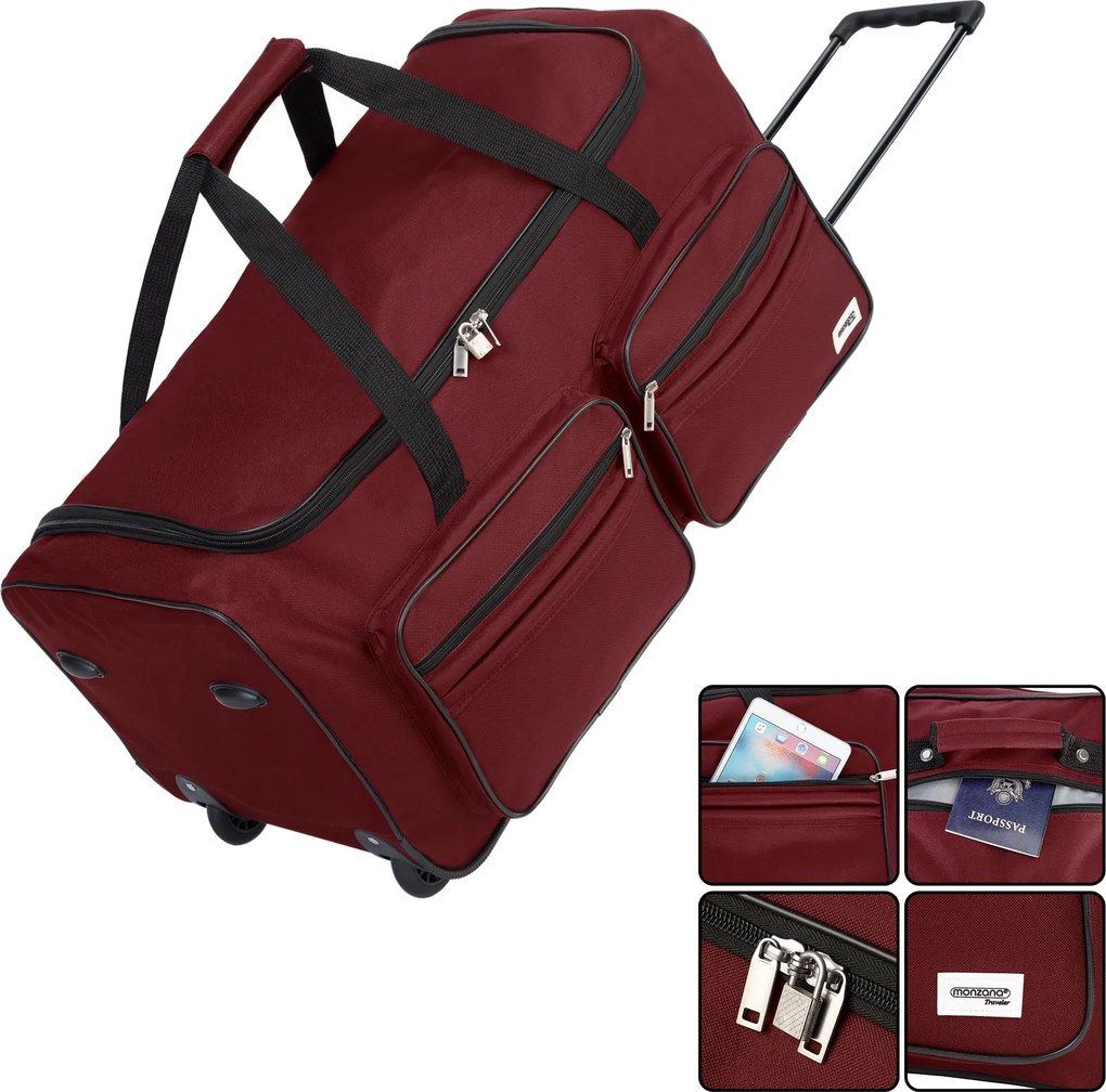 Mala de viagem com rodas e capacidade de 85L, 70 x 36 x 34 cm Vermelho