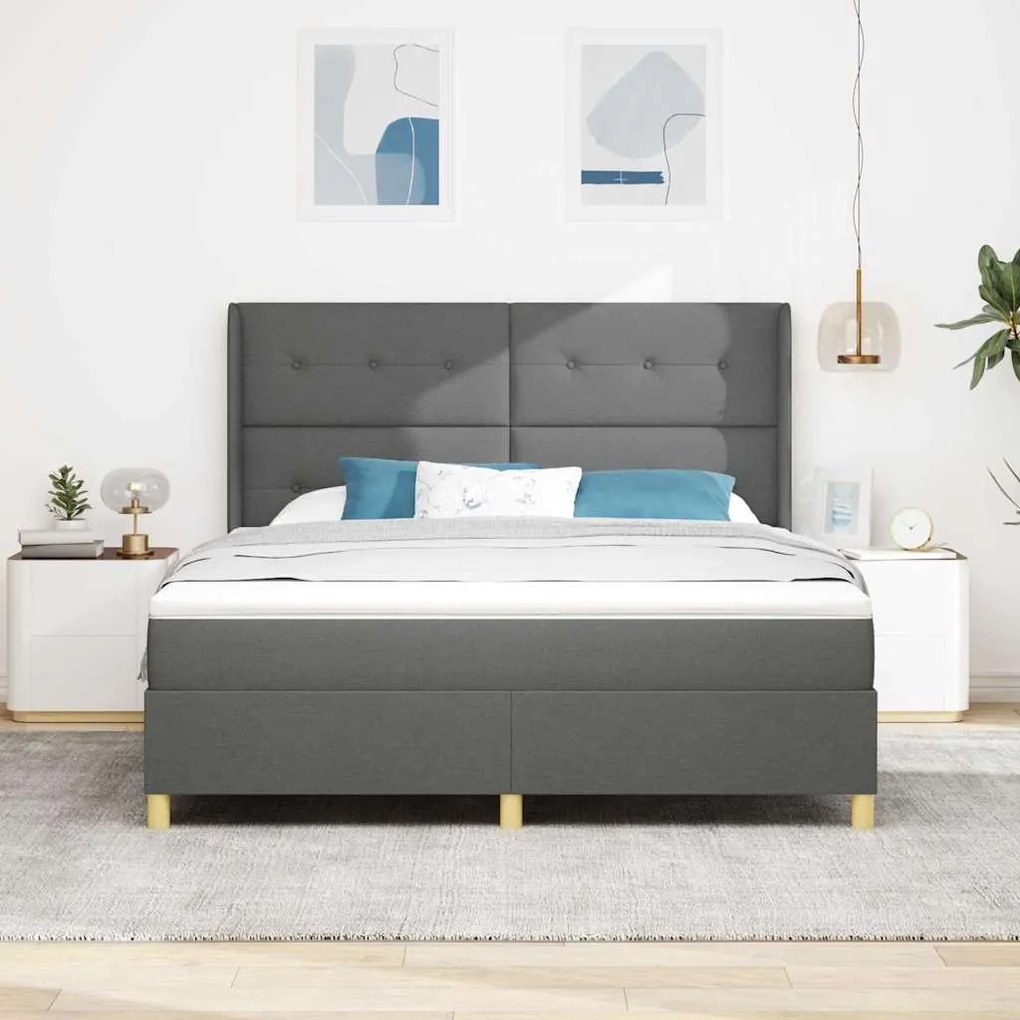Cama Box com Colchão e LED vidaXL Cinza Escuro 180x200 cm em Tecido