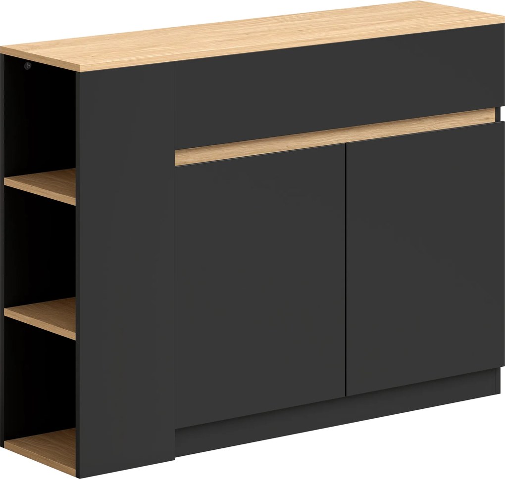 HOMCOM Aparador, Buffet, grande compartimento de armário, prateleira em 3 níveis, gaveta, preto, 110 x 29,5 x 82 cm | Aosom Portugal