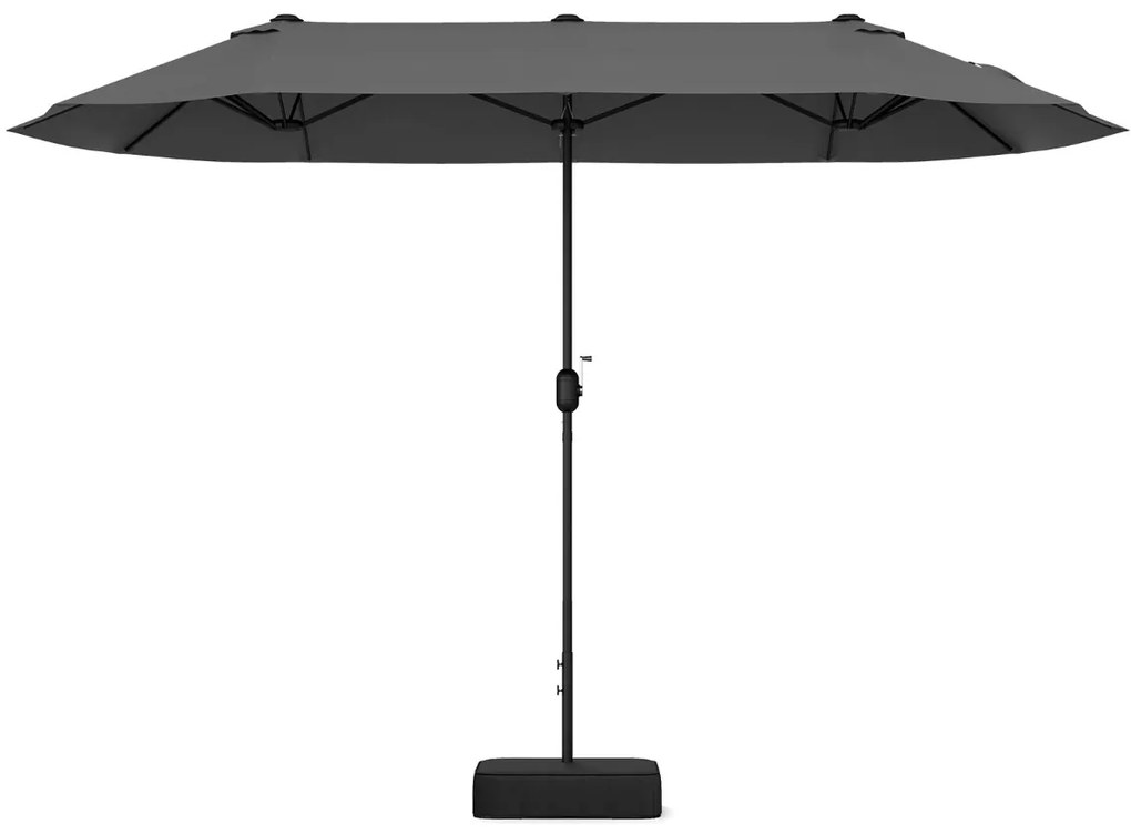 Guarda-sol duplo para jardim com base recarregável, manivela e 12 hastes de alta resistência Cinzento