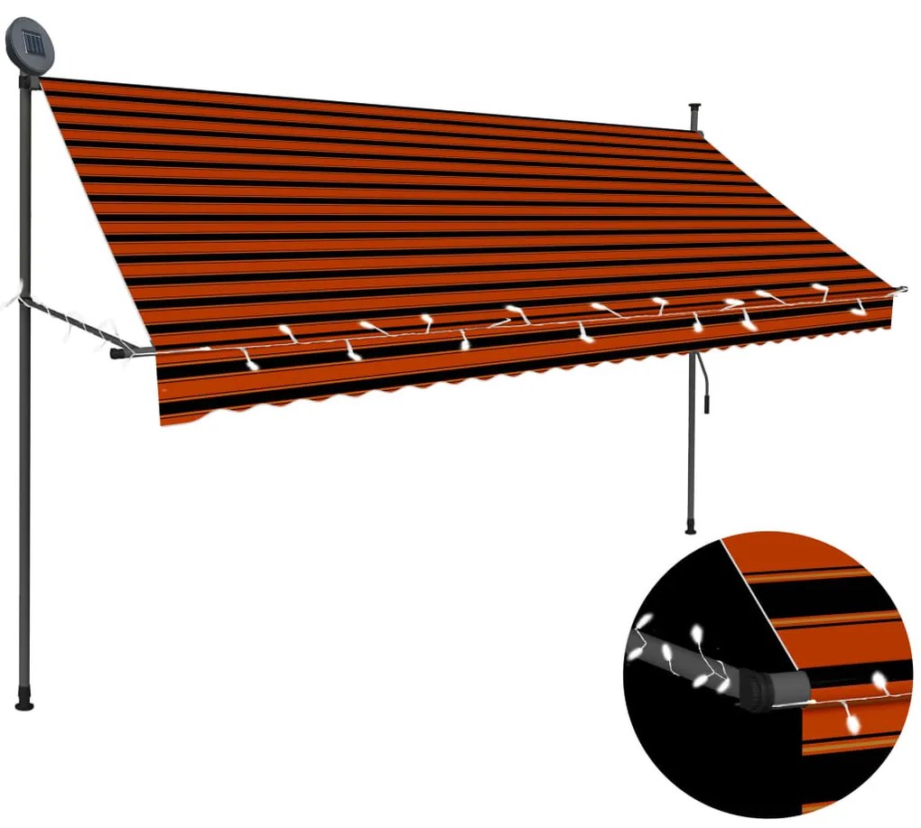 vidaXL Toldo retrátil manual com LED 300 cm laranja e castanho