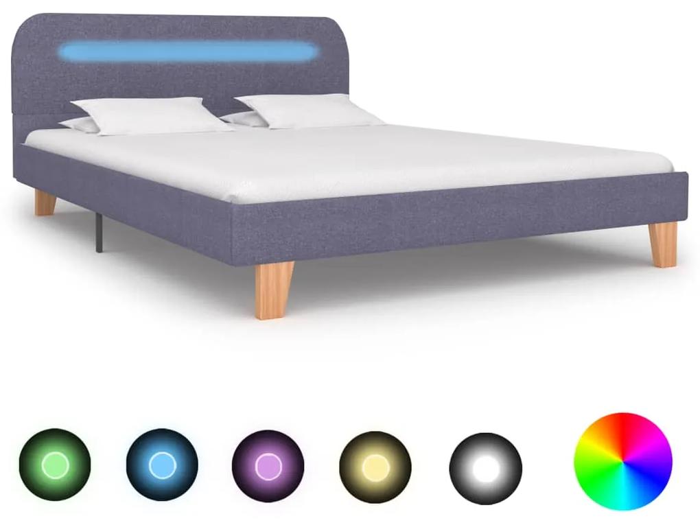 280898 vidaXL Estrutura de cama com LEDs em tecido 140x200 cm cinzento-claro