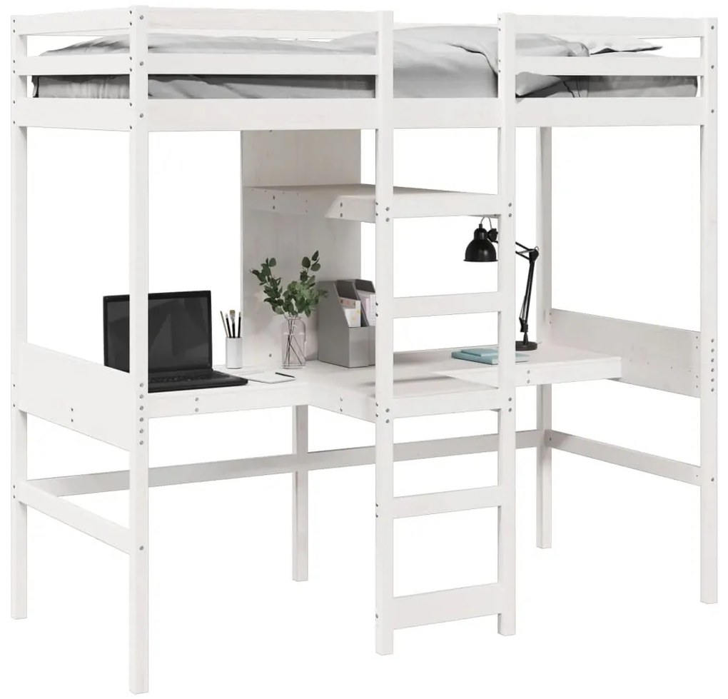 Cama alta sem colchão 75x190 cm pinho maciço branco