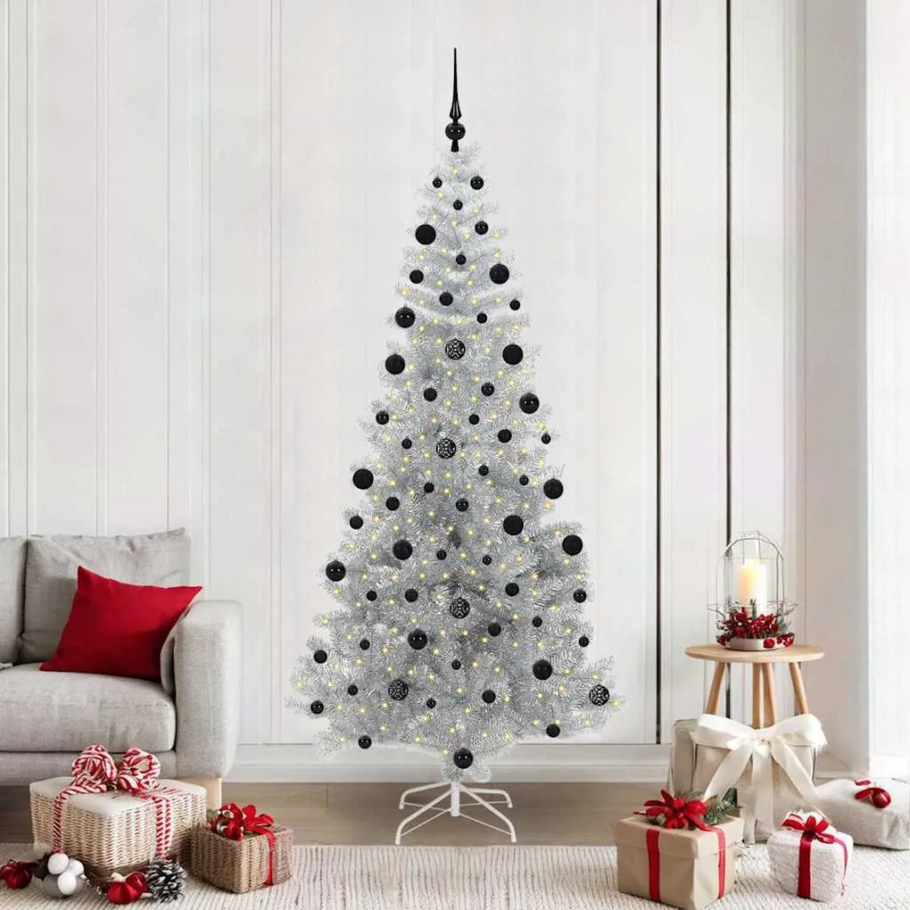vidaXL Árvore de Natal com 300 LEDs com suporte Prateado 210 cm PET