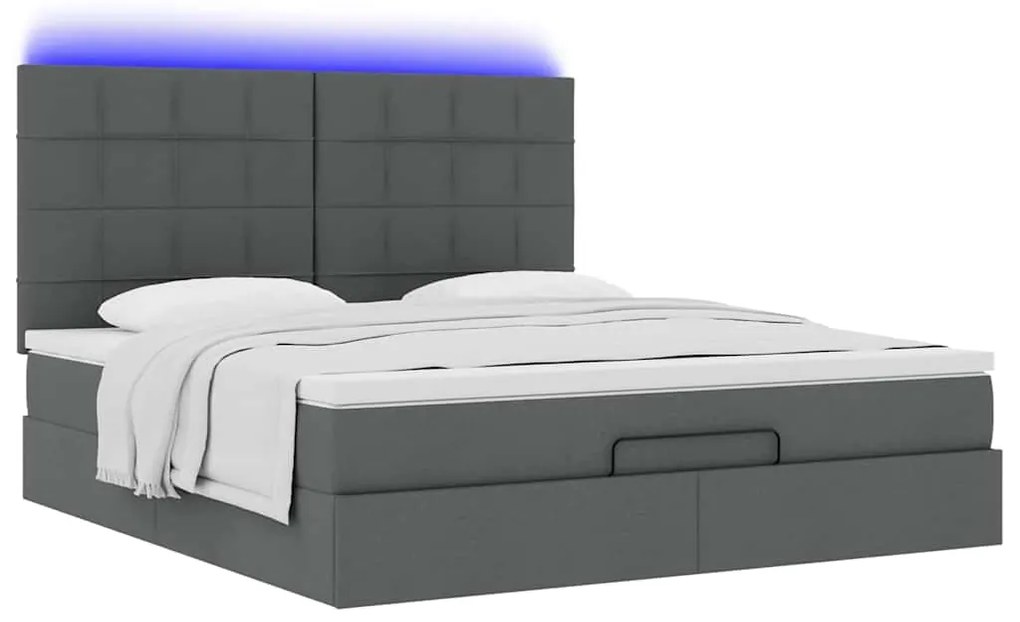 Estrutura de cama otomana com colchão tecido cinzento escuro