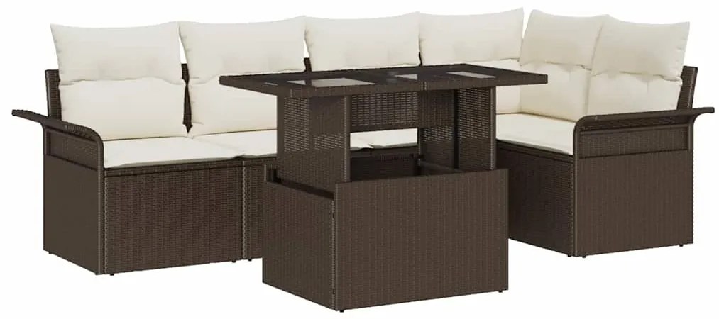 Conjunto de sofá de jardim com 6 peças e almofadas castanhas em rattan
