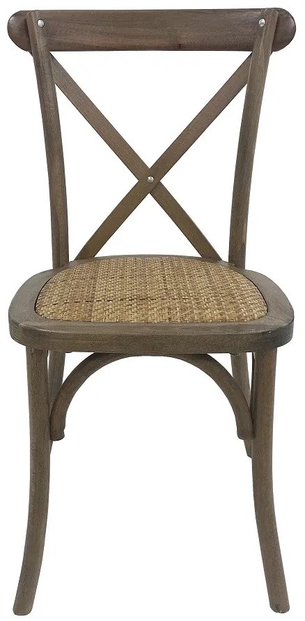 Conjunto 4 Cadeiras de Cozinha e Sala de Jantar CROSS, empilhável, madeira de faia, noz vintage, ratán