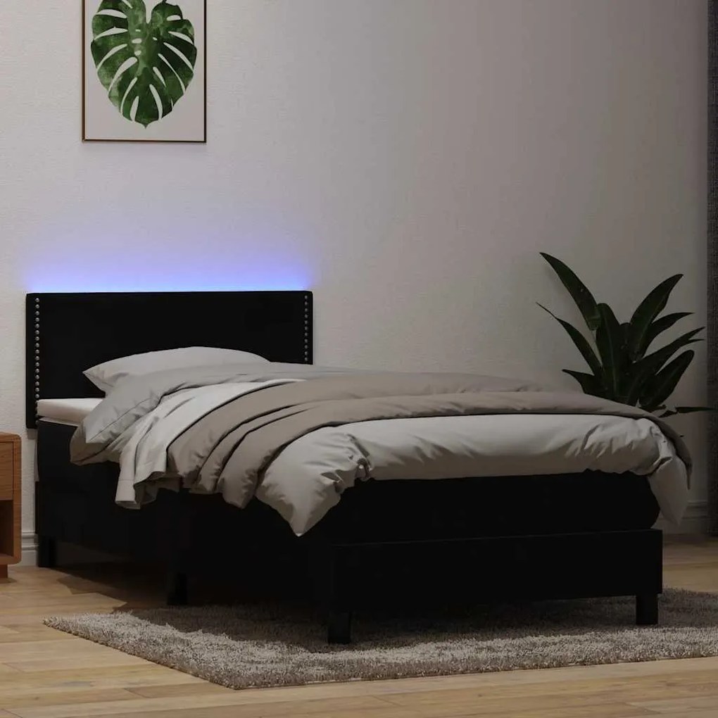 vidaXL Cama box spring c/ colchão e LED 100x210 cm veludo Preto