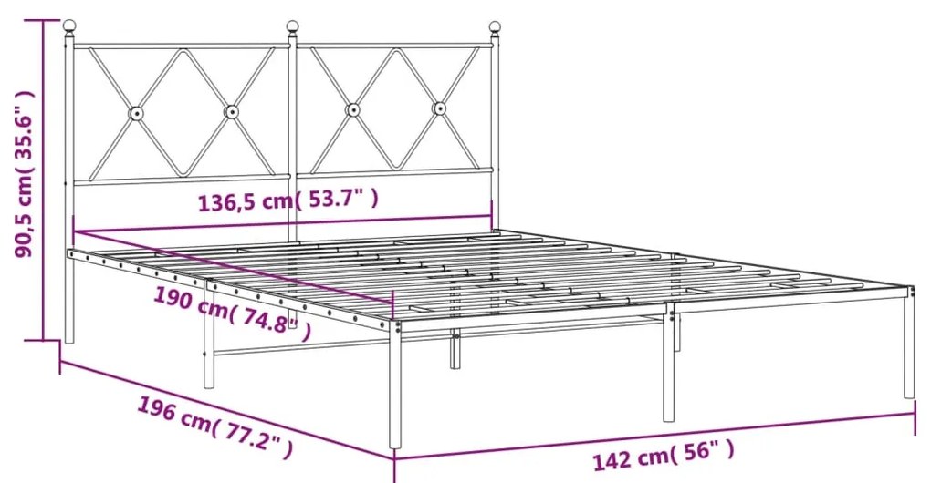 Estrutura de cama com cabeceira 135x190 cm metal branco
