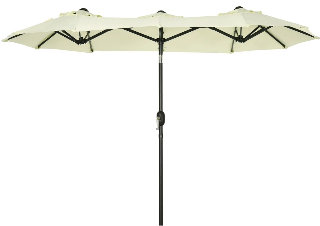 Outsunny Chapéu de Sol Duplo 285x147x227cm Chapéu de Sol de Jardim com Inclinação de 45° Manivela Estrutura de Aço para Pátio Varanda Piscina Bege
