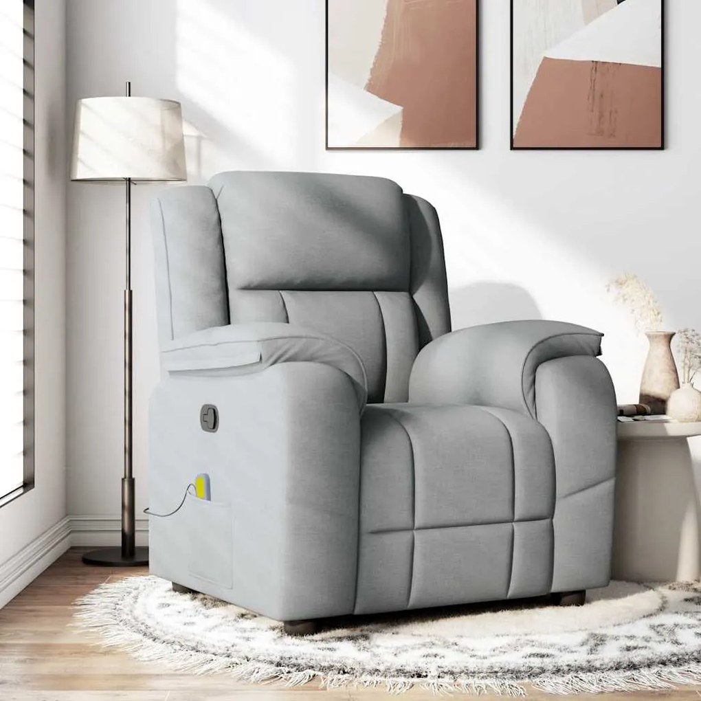 vidaXL Poltrona de massagens reclinável tecido cinzento-claro