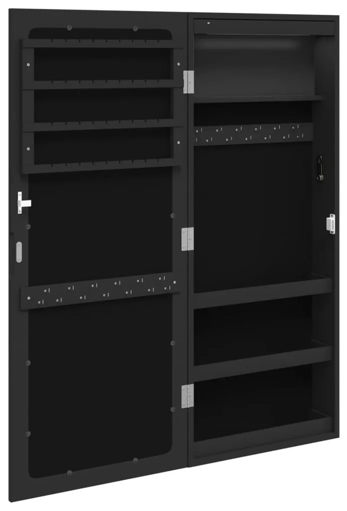 Móvel para joias de parede espelhado com luzes LED preto