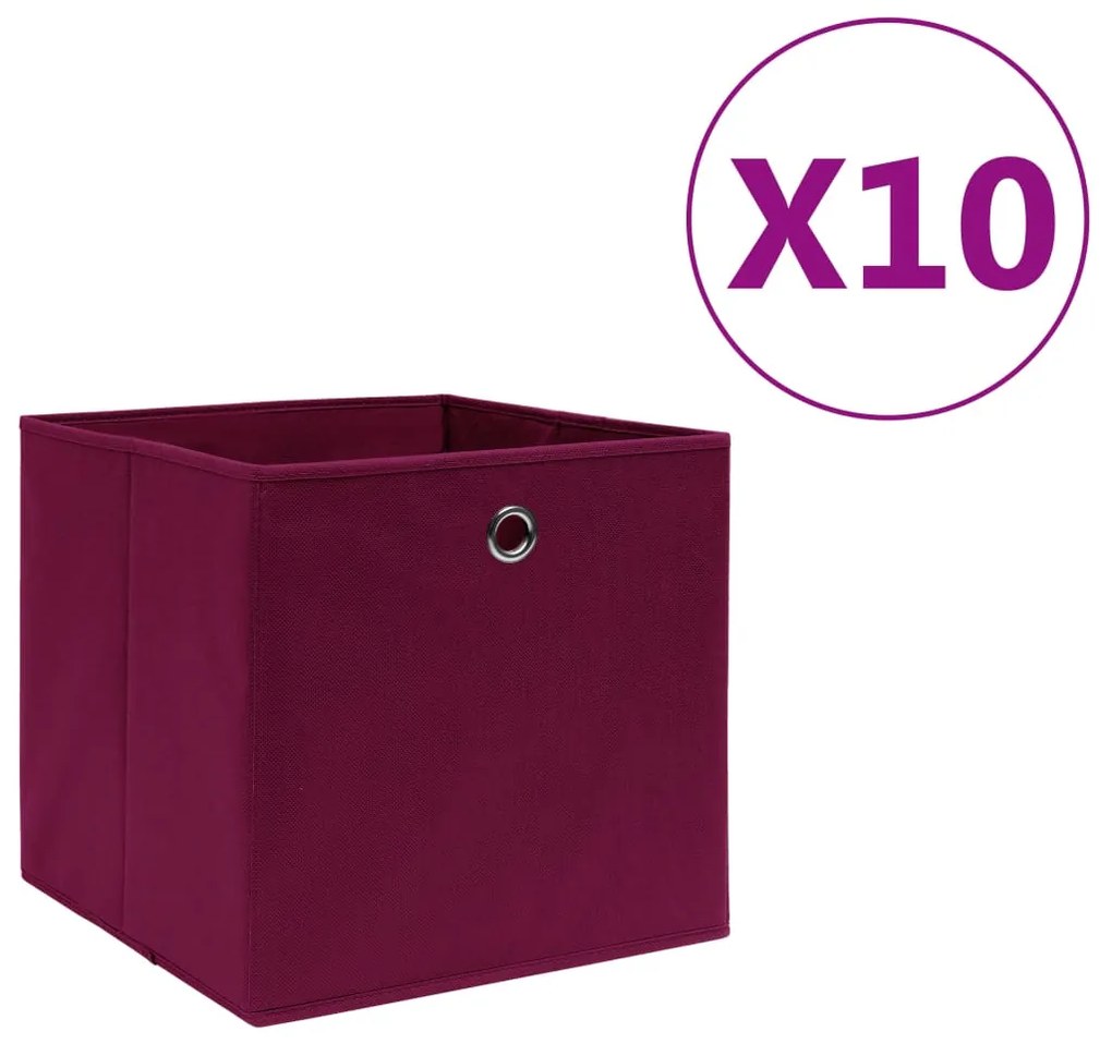 325201 vidaXL Caixas arrumação 10 pcs 28x28x28 cm tecido-não-tecido vermelho