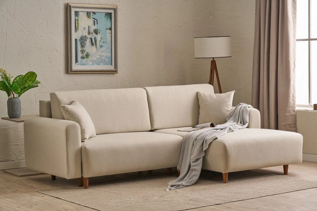 Sofá-Cama de Canto Mane – Creme – 246x85x160 cm