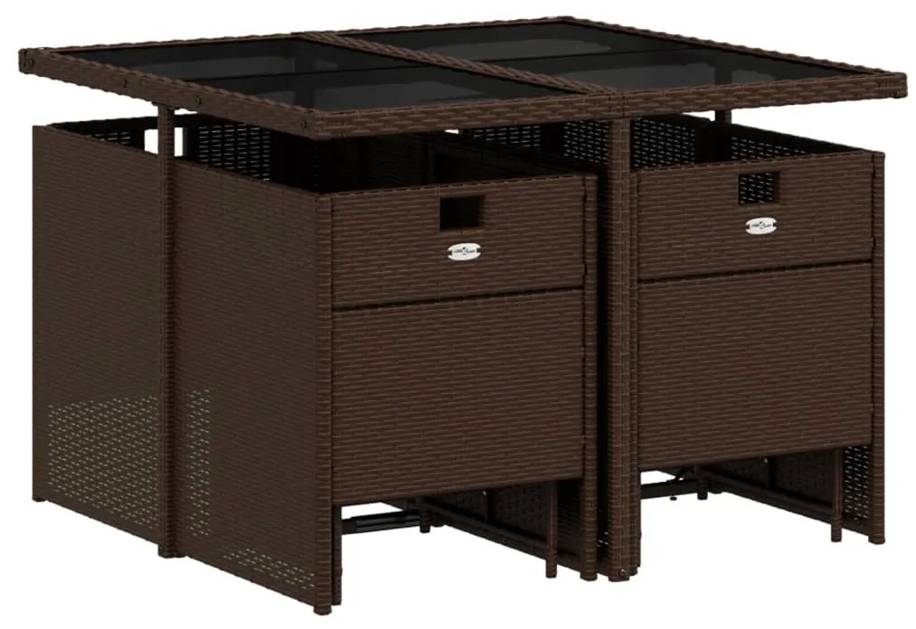 9 pcs conjunto jantar p/ jardim c/ almofadões vime PE castanho