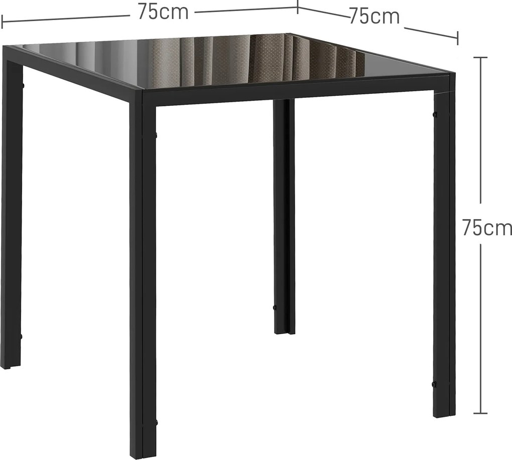 Mesa de Jantar para 4 Pessoas, 75 x 75 x 75 cm (CADEIRAS NÃO INCLUIDAS), Tampo em Vidro Temperado, Preta