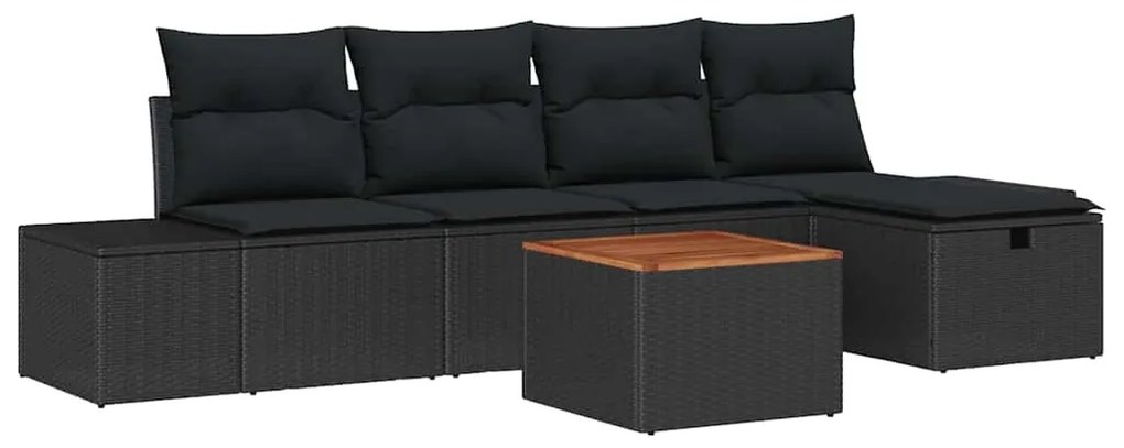 Conjunto de Sofá de Jardim de 6 Peças com Almofadas Preto Rattan