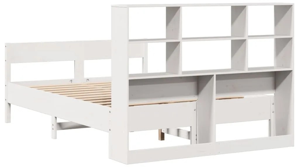 Cama com estante sem colchão 140x190 cm pinho maciço branco