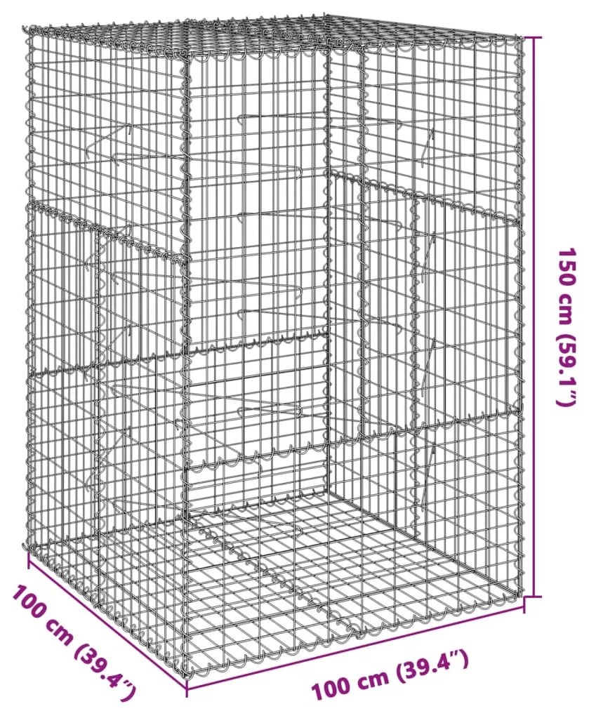 Cesto gabião com cobertura 100x100x150 cm ferro galvanizado