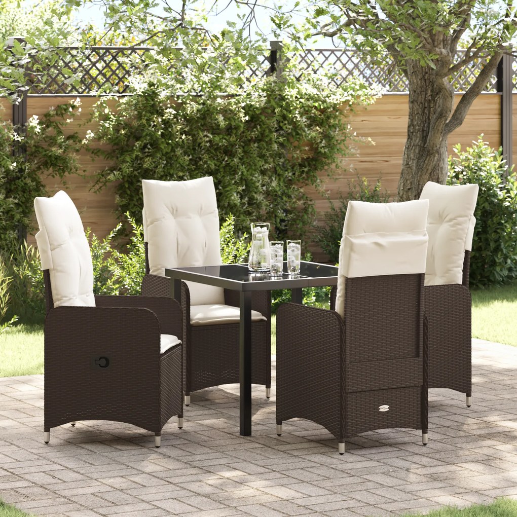 vidaXL Conjunto de Jantar de Jardim de 5 Peças com Almofadas Marrom Rattan Poliéster