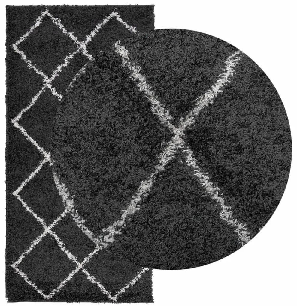 Tapete shaggy de pelo alto 100x200 cm preto e creme